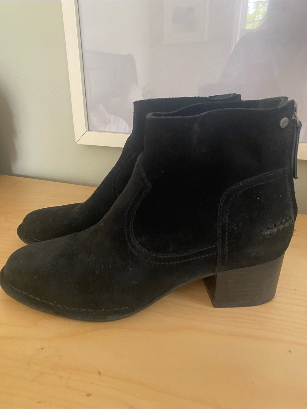 UGG Black Suede Ankle Booties with Block Heel